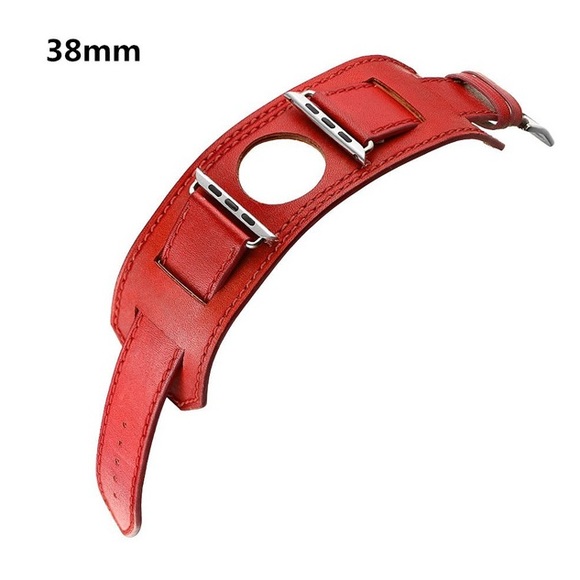 Vegan Leather Red Double Cuff Watchband for Apple - Picture 3 of 13